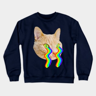 cat with rainbow waves flowing from eyes Crewneck Sweatshirt